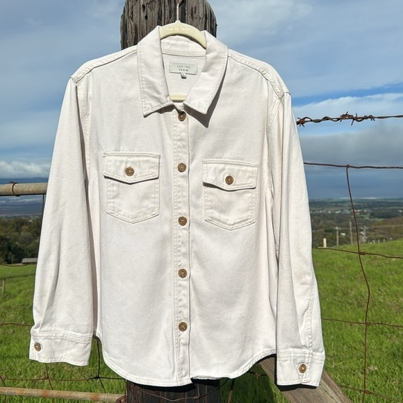 LOVE Tree Denim Shacket Jacket Cream L - Picture 1 of 8